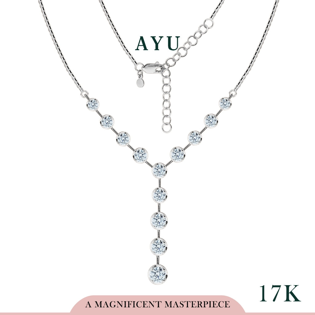 AYU Kalung Emas - Cupcake Setting Solitaire Lariat Box Chain Necklace 17K White Gold