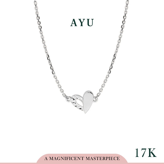AYU Kalung Emas-Half And Half Heart Chain Necklace 17k White Gold