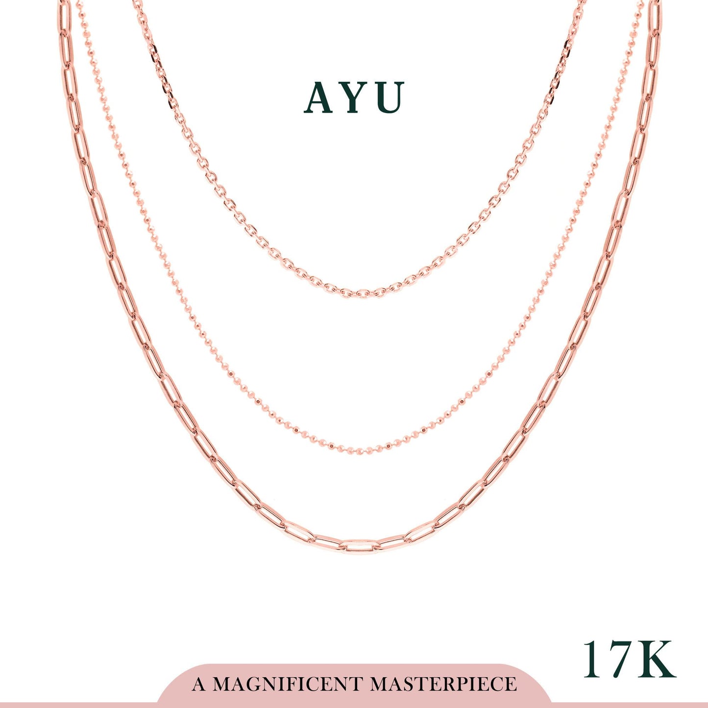 AYU Kalung Emas-Triple layer Necklace 17k Rose Gold