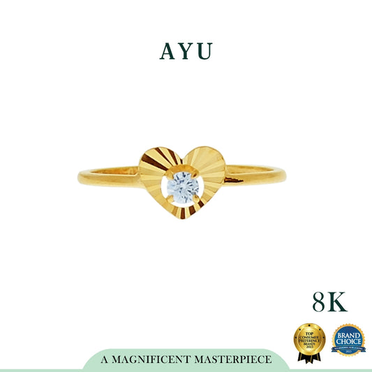 AYU Cincin Emas - Mini Round Solitaire Heart Halo Bling Ring 8K Yellow Gold