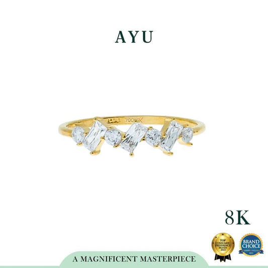 AYU Cincin Emas - Slanted 3 Baguette Ring 8K Yellow Gold