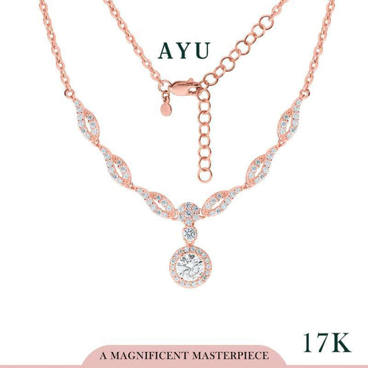 AYU Double Pave Wave With Round Halo Half Eternity Necklace 17k Rose Gold