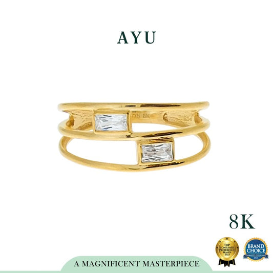 AYU Cincin Emas - Double Baguette Bezel Ring 8K Yellow Gold