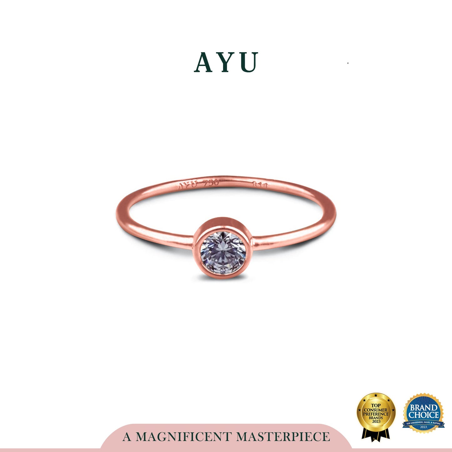 AYU Cincin Emas - Mini Bezel Solitaire 17K Rose Gold