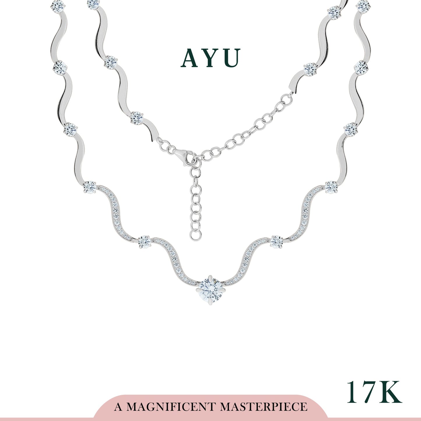 AYU Pave Wave With Round Solitaire Eternity Necklace 17k White Gold