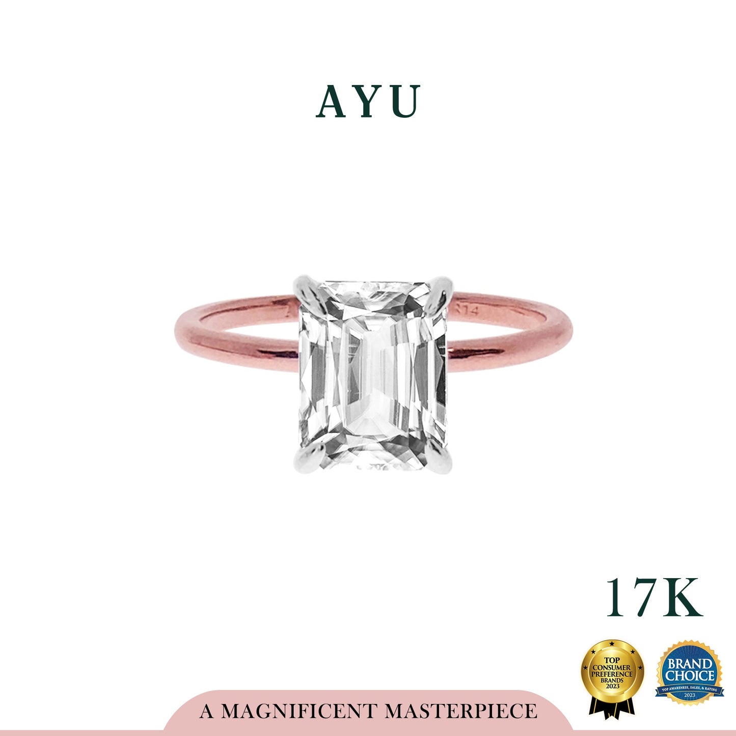 The AYU Setting In Emerald Cut 17k Rose Gold White Prong