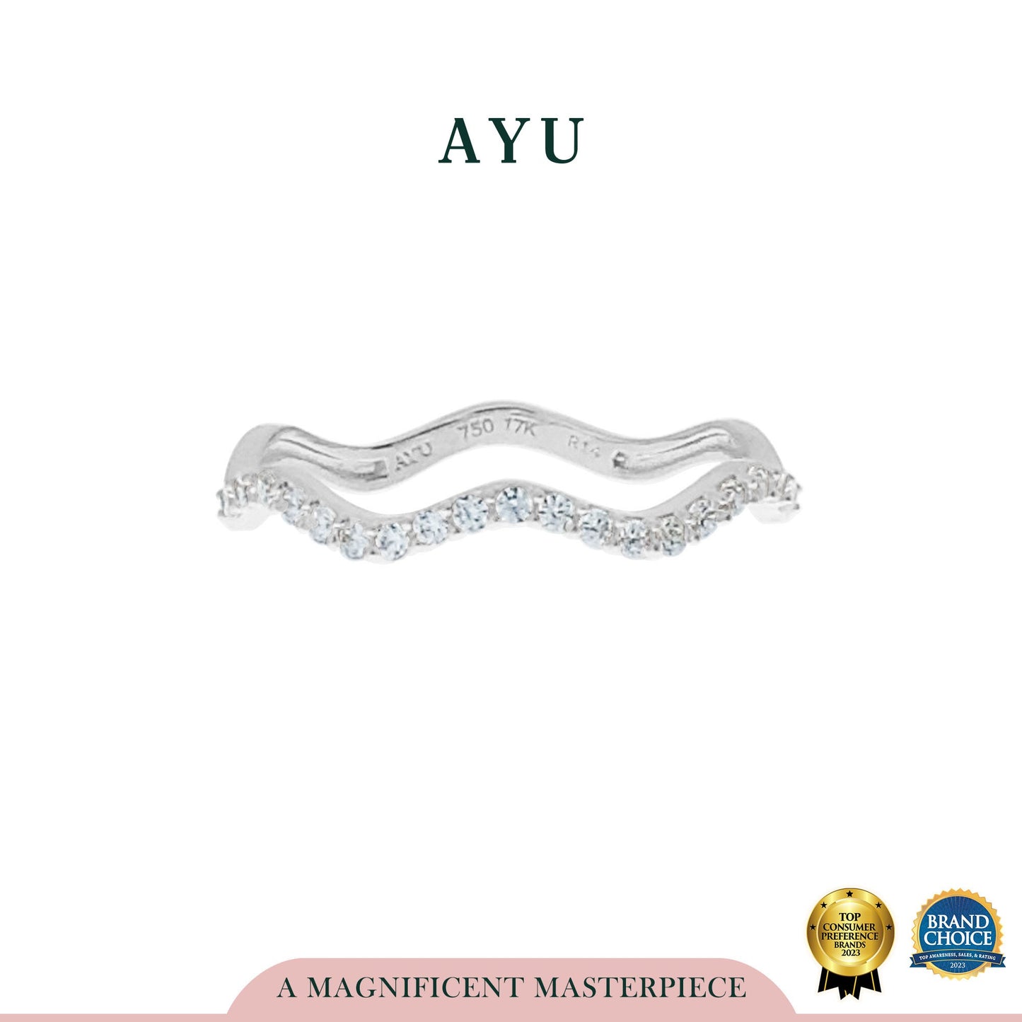 AYU Cincin Emas - Pave Wave Ring 17k White Gold