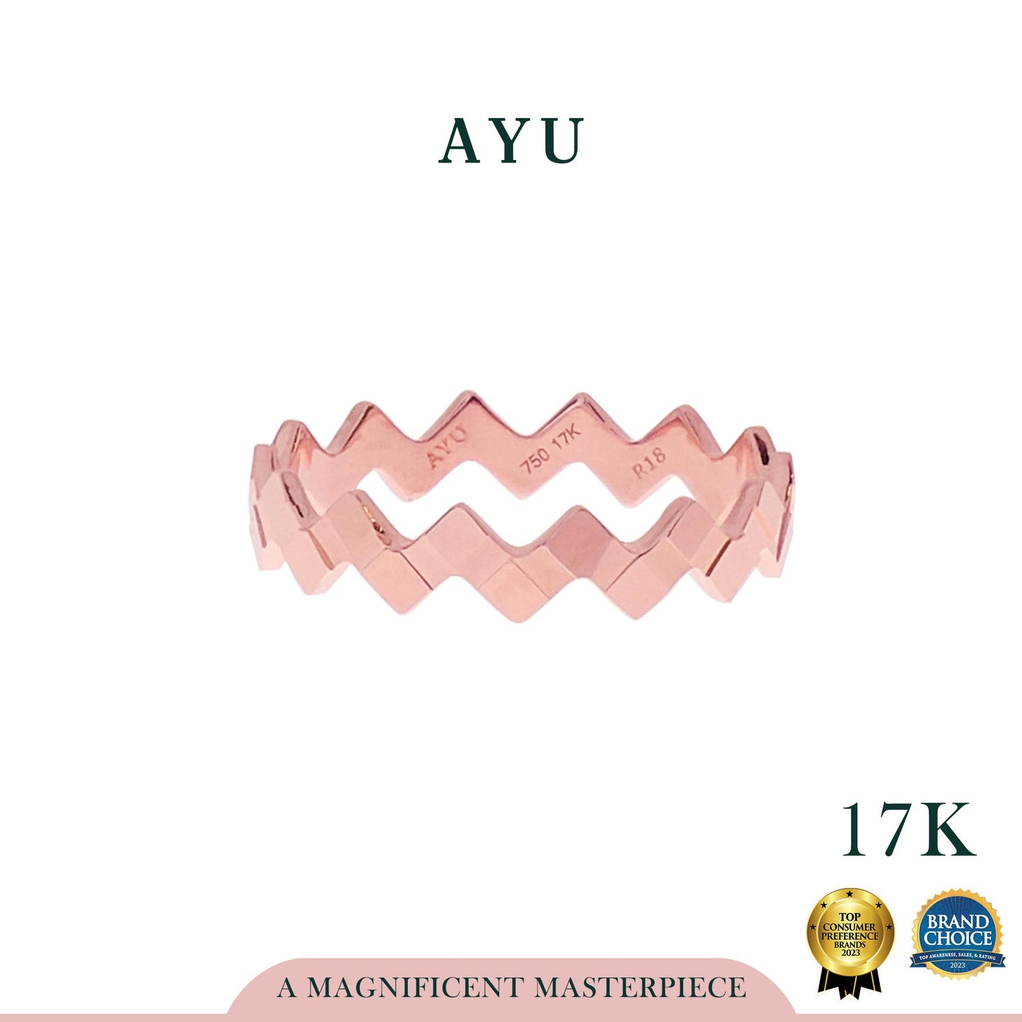 AYU Cincin Emas - Zig Zag Bling Ring 17k Rose Gold