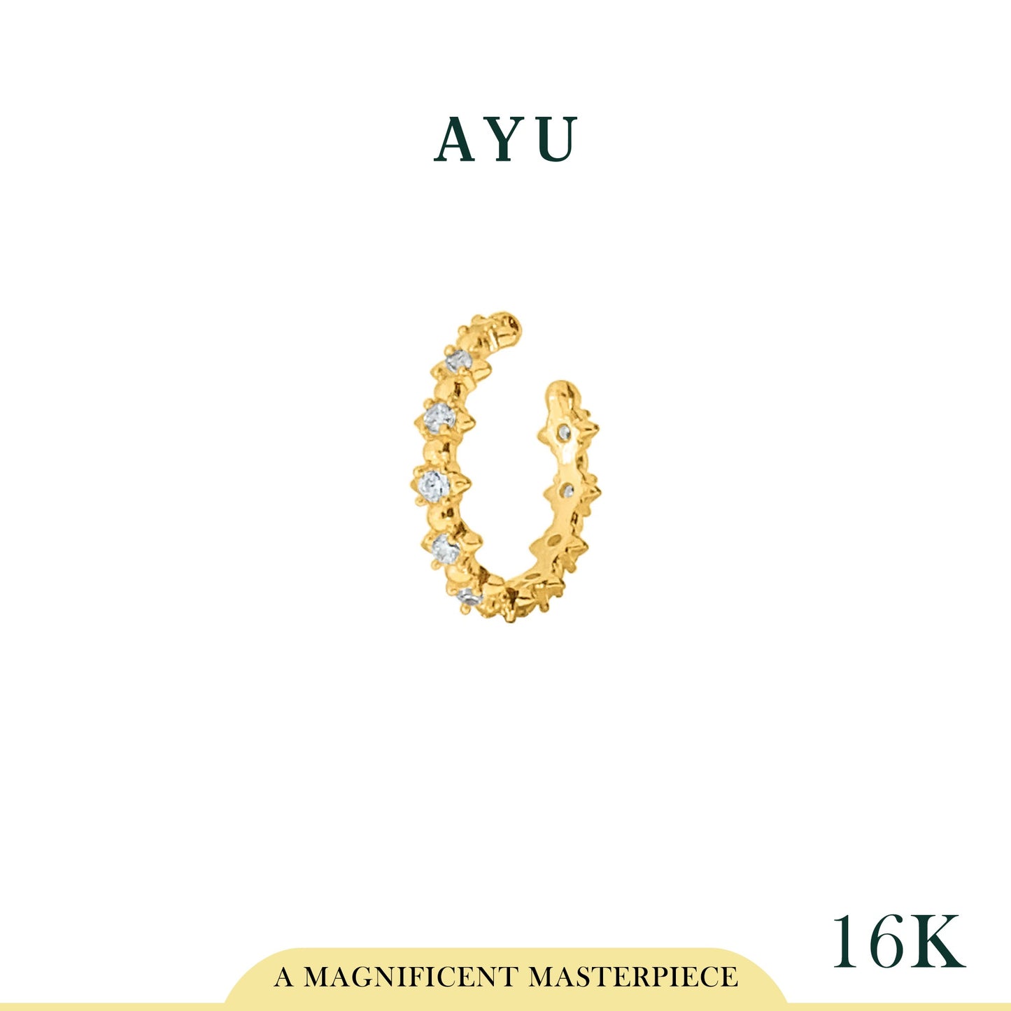 AYU Anting Emas - Pave Mini Studs Earcuff 16k Yellow Gold