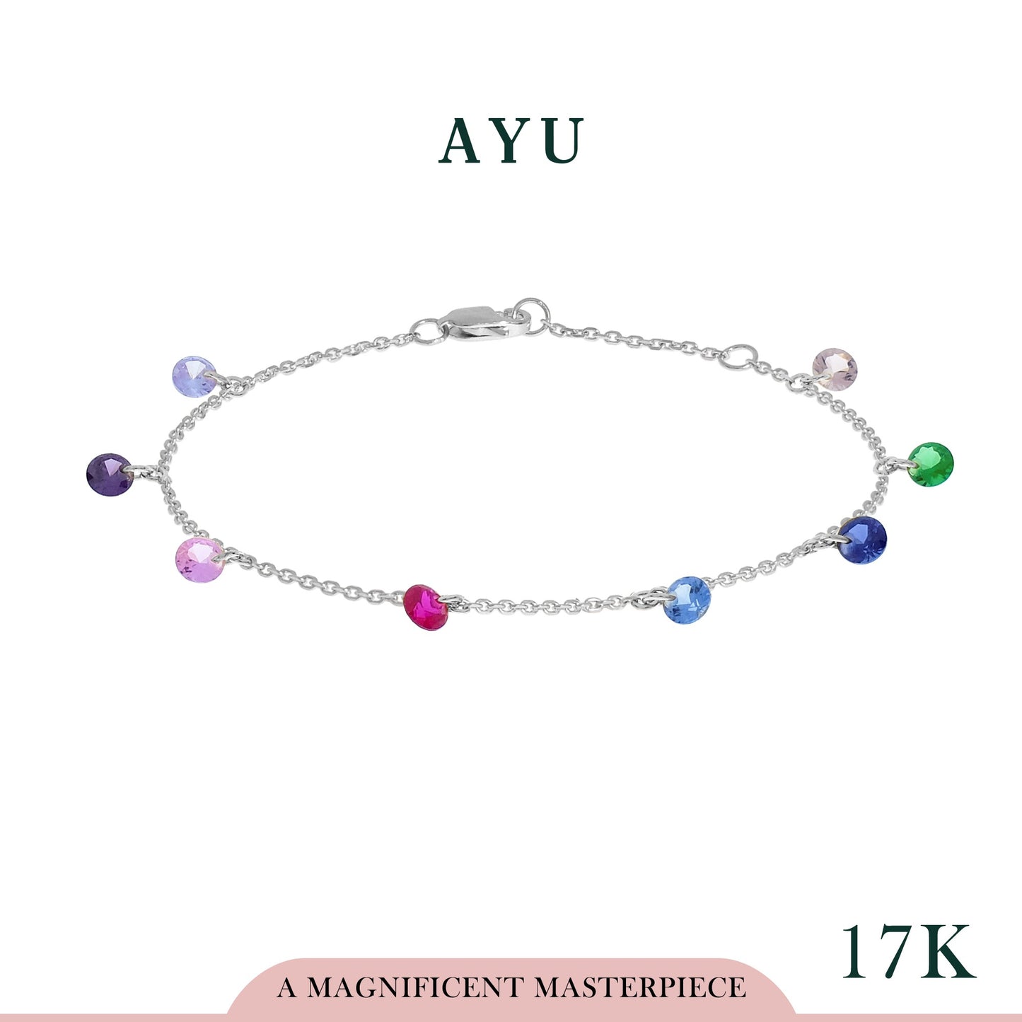 AYU 8 Candy Pop Chain Bracelet Rainbow 17k White Gold
