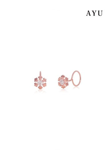 AYU Anting Emas - Snowflake Round Loop Earrings 17K Rose Gold