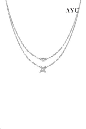 AYU GOLD INITIAL DOUBLE LAYER NECKLACE 17K WHITE GOLD