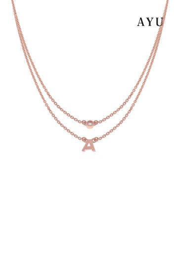 AYU GOLD INITIAL DOUBLE LAYER NECKLACE 17K ROSE GOLD