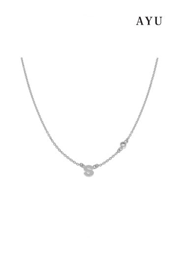 AYU GOLD INITIAL WITH MINI BEZEL CHAIN NECKLACE 17K WHITE GOLD