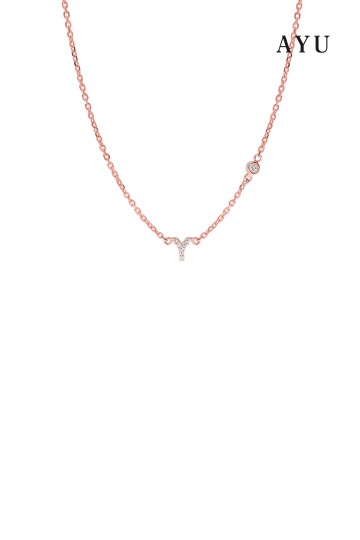 AYU Pave Initial With Mini Bezel Chain Necklace 17K Rose Gold
