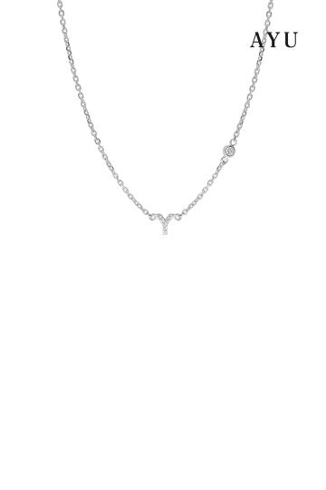 AYU Pave Initial With Mini Bezel Chain Necklace 17K White Gold