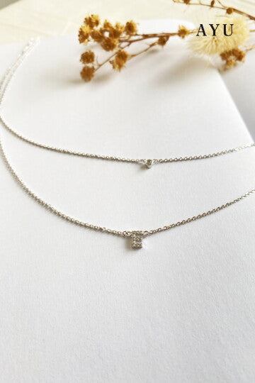 AYU Pave Initial Double Layer With Bezel Chain Necklace 17k