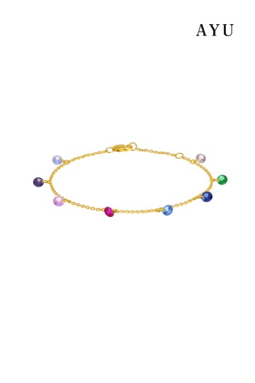 AYU 8 Candy Pop Chain Anklet Rainbow 16k Yellow Gold