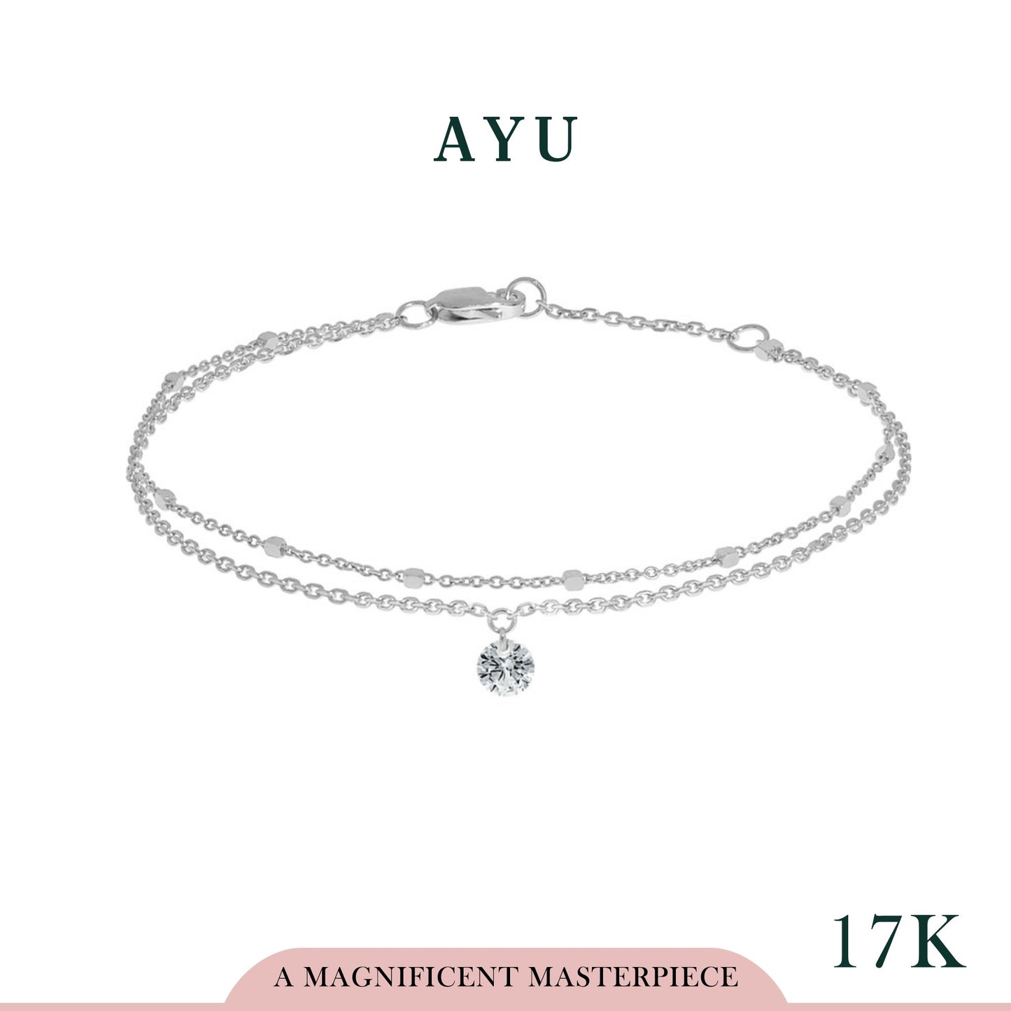 AYU Gelang Emas - Candy pop Double Chain Bracelet 17K White Gold