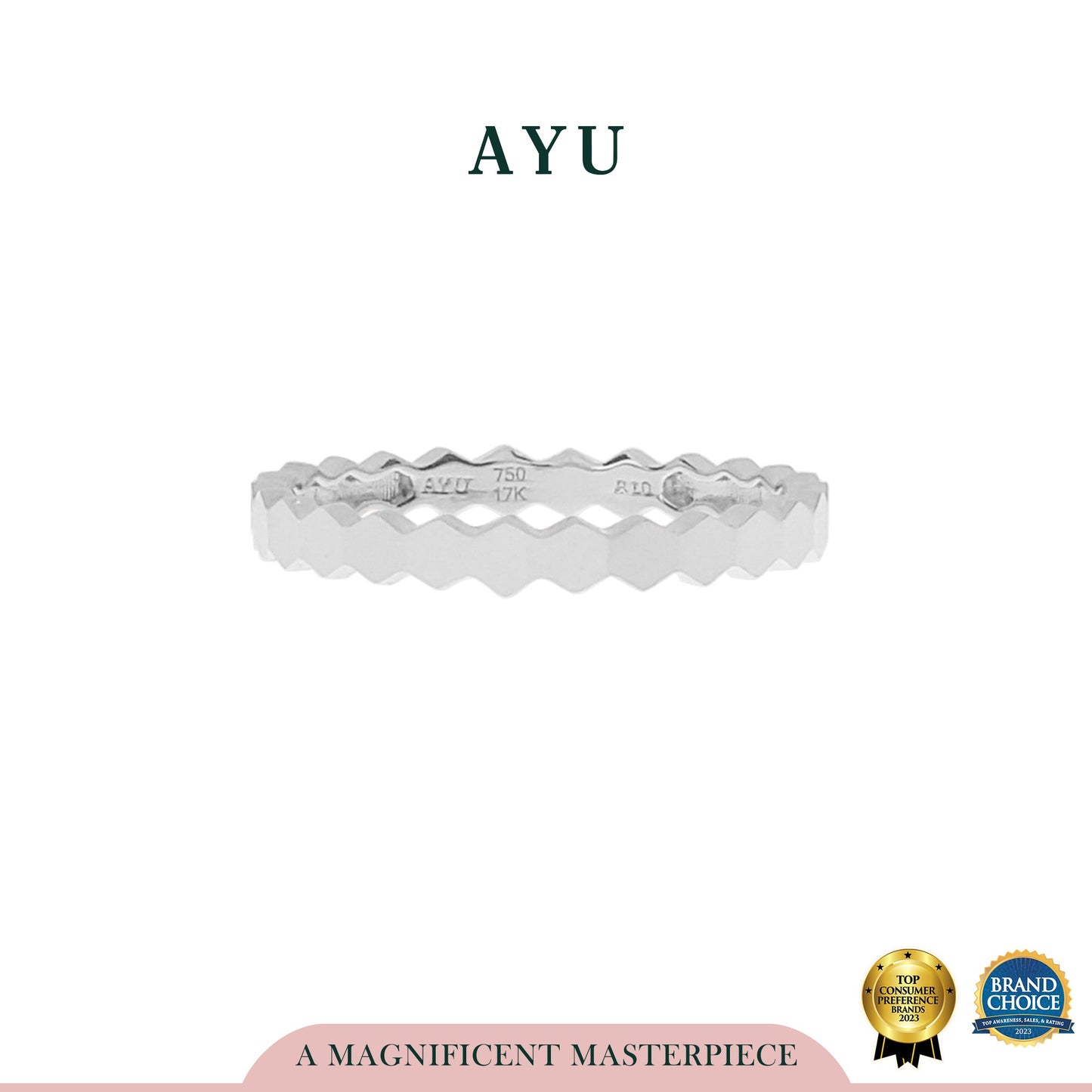 AYU Cincin Emas - Gold Honey Bee Mine Stack 17k White Gold