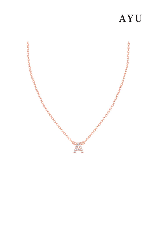 AYU Pave Initial Chain Necklace 17k Rose Gold