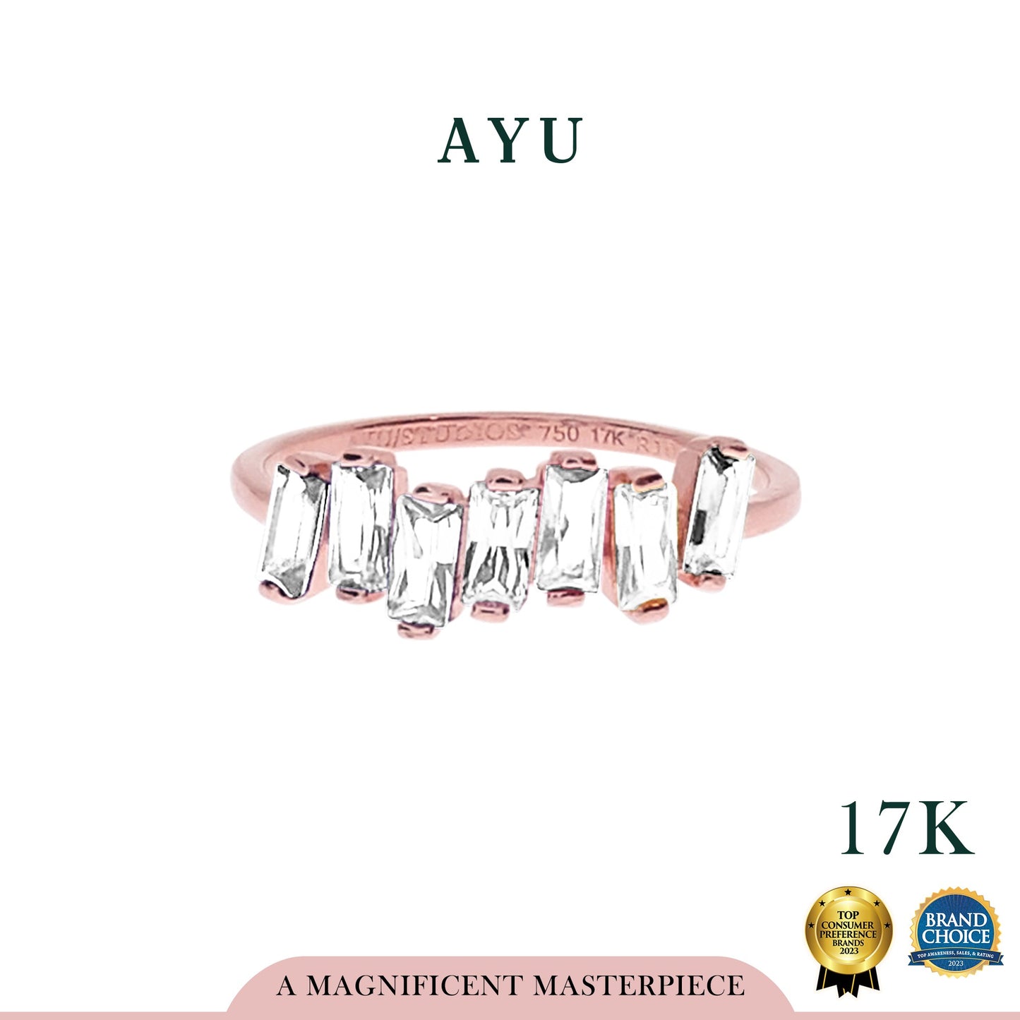 AYU 7 Zigzag Baguette Ring 17k Rose Gold