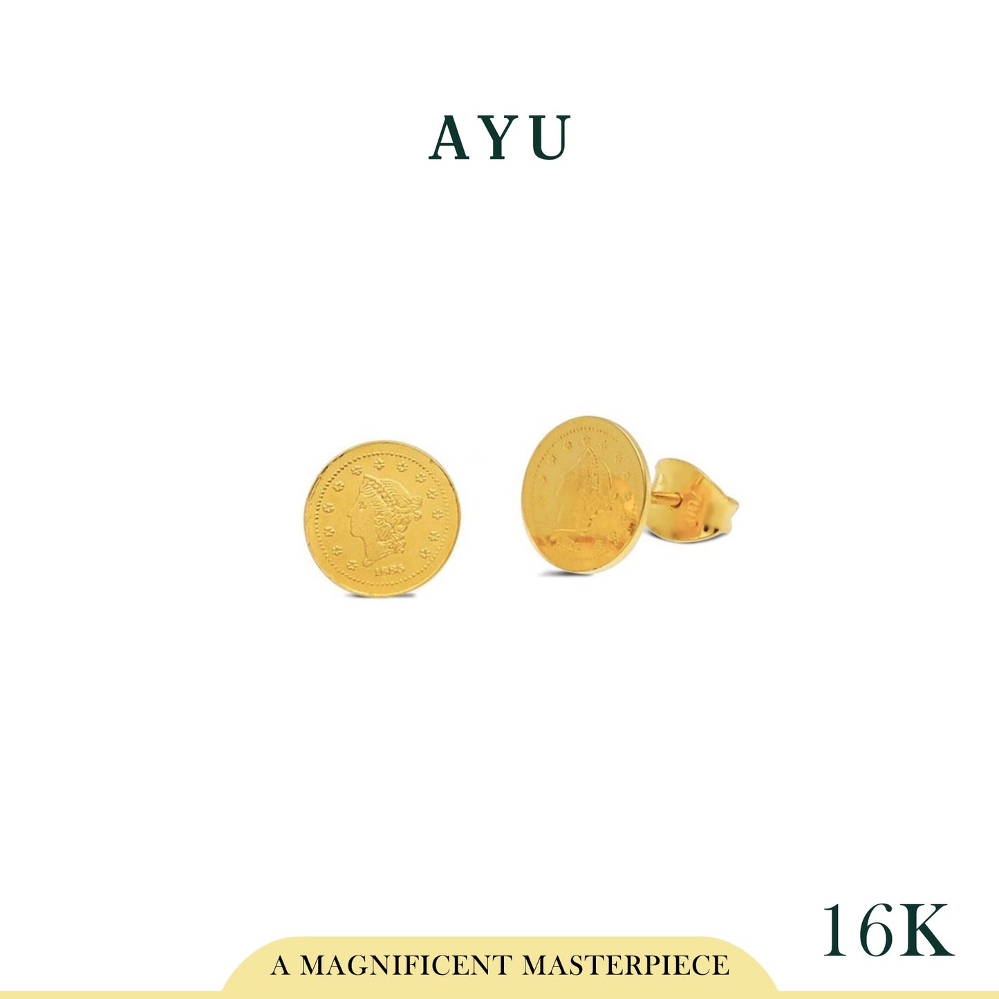 AYU Dollar Studs 16K Yellow Gold