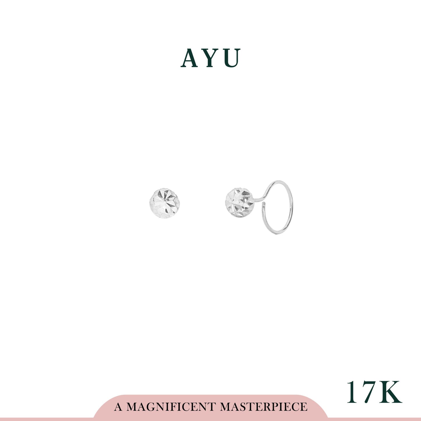 AYU Anting Emas Toge - Mini Bling Dome Round Loop 17k White Gold