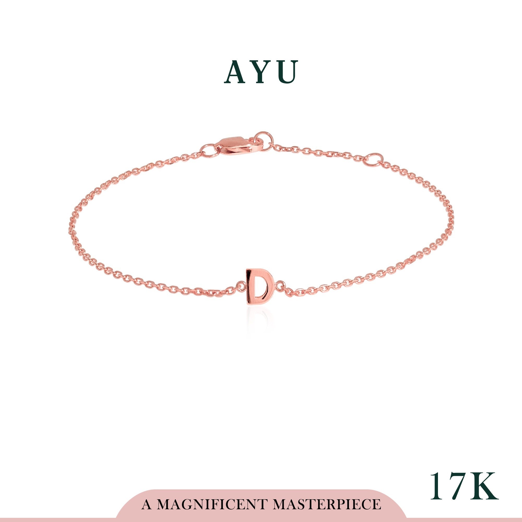 AYU Gelang Emas - Gold Initial Chain Bracelet 17k Rose Gold