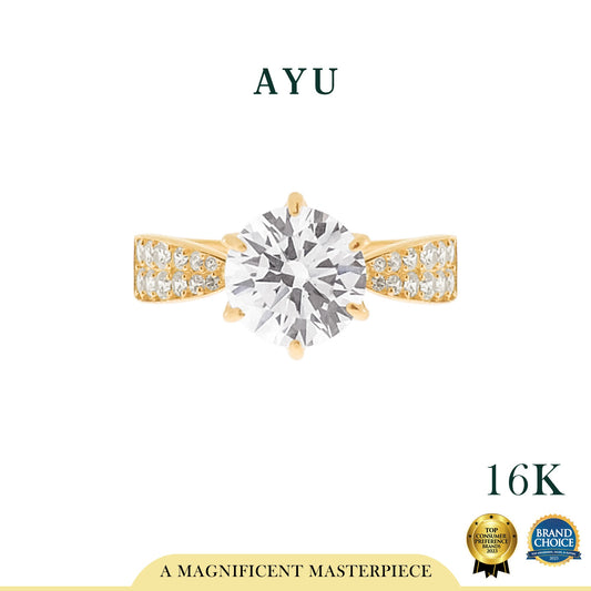 AYU GLAM GIGI 6 PRONG PAVE BAND SOLITAIRE 16K YELLOW GOLD
