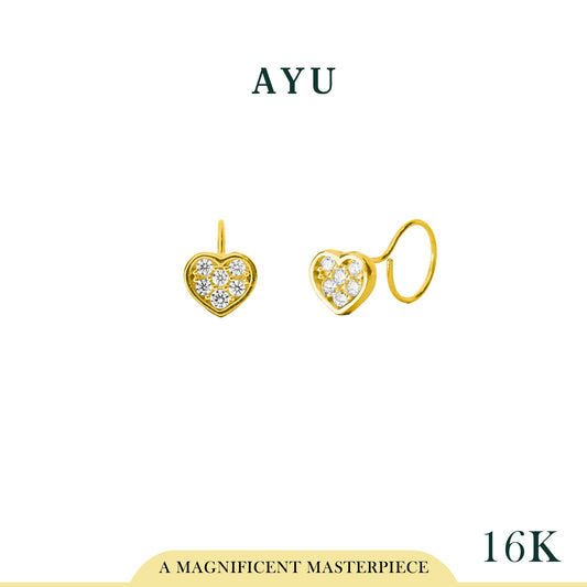 AYU Anting Emas-Pave Heart Round Loop 16k Yellow Gold