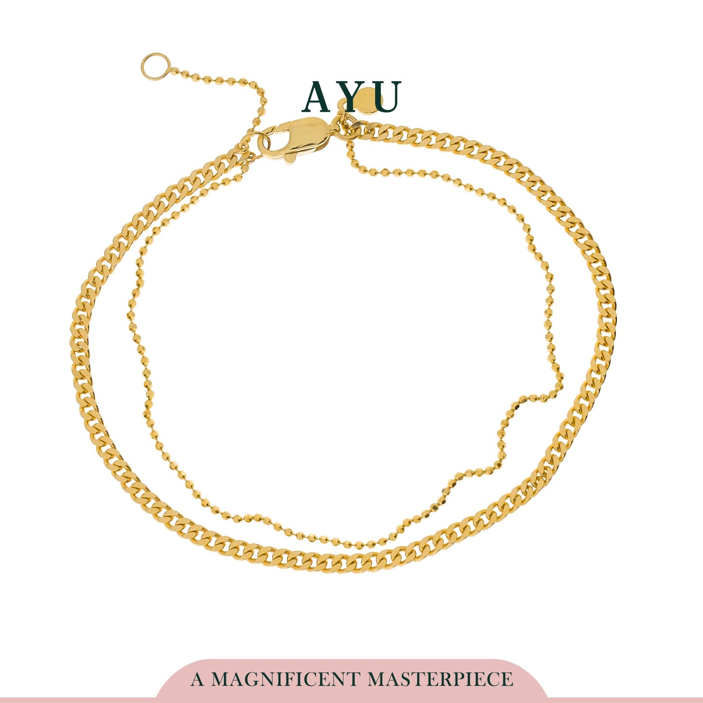 AYU DOUBLE LAYER CUBAN AND MINI PEPER CHAIN BRACELET 16K YELLOW GOLD