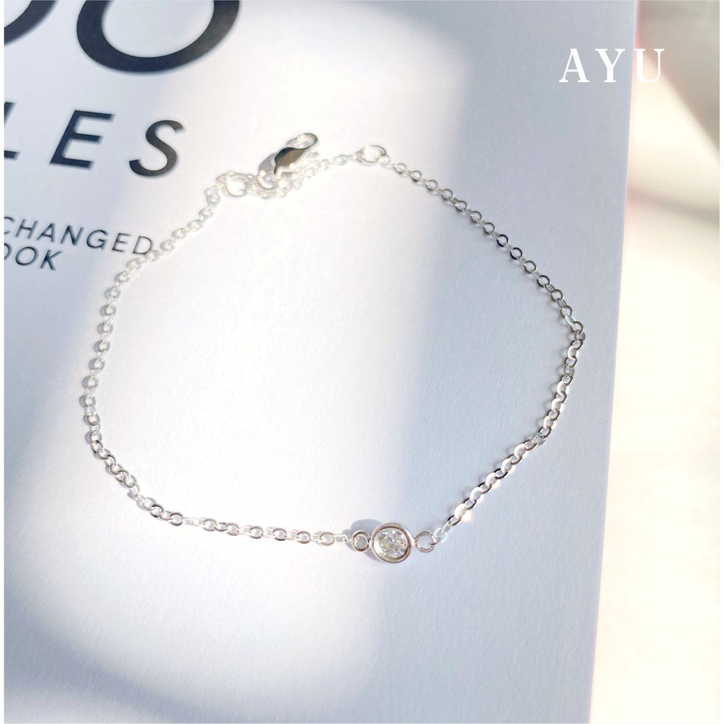 AYU Gelang Emas - Mini Bezel Chain Bracelet 17K White Gold