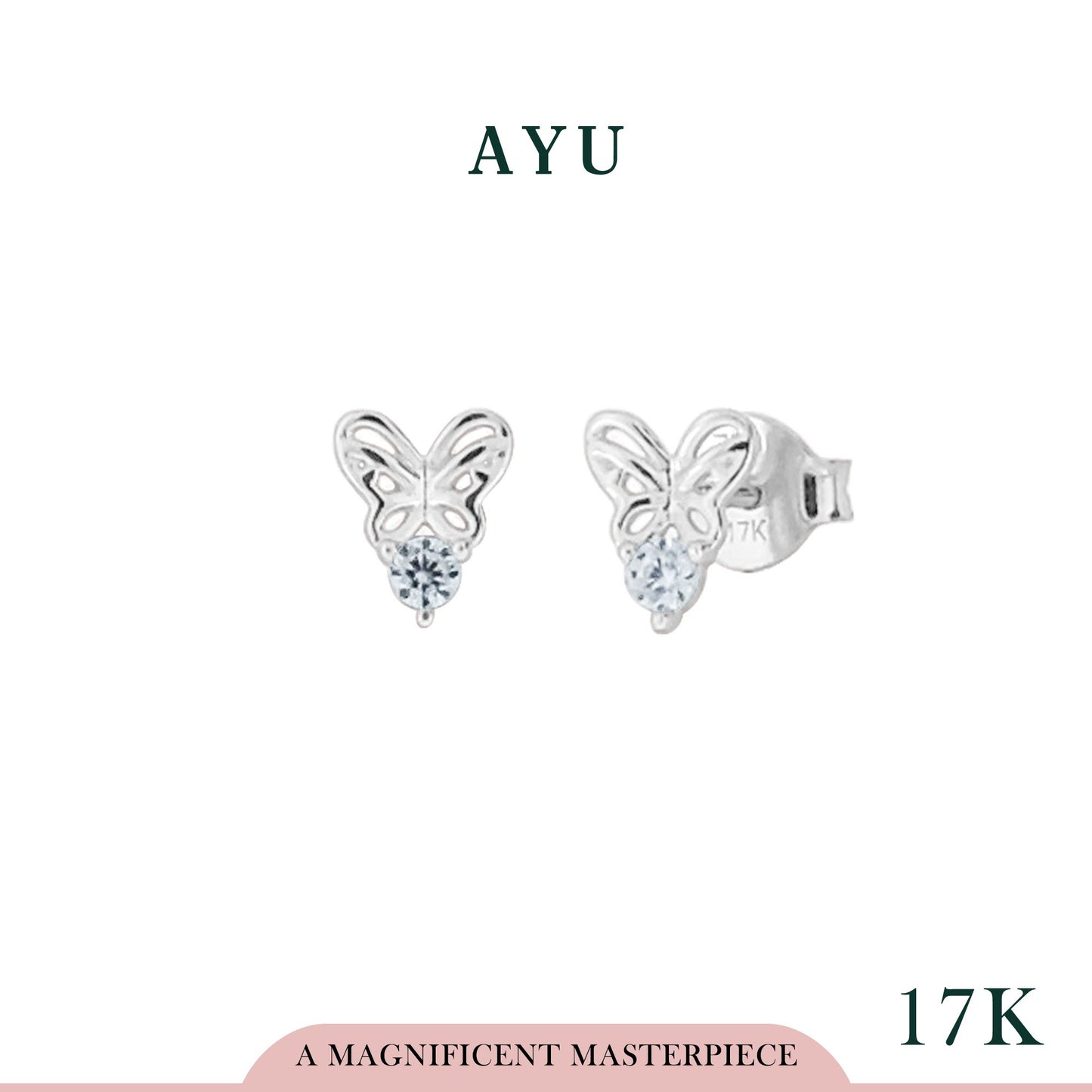 AYU Anting Emas - Butterfly Studs 17K White Gold