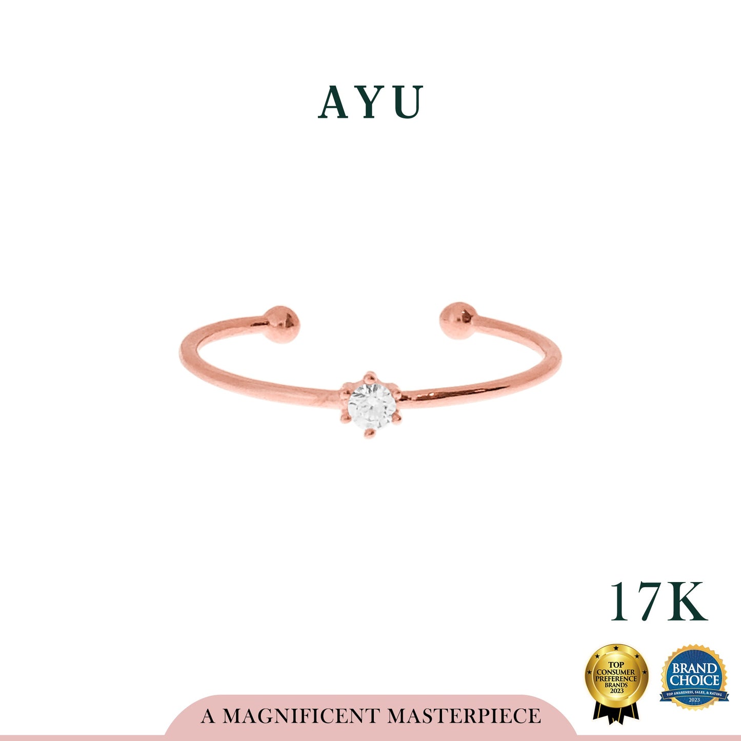 AYU Cincin Emas - Mini Solitaire Open Ring 17K Rose Gold