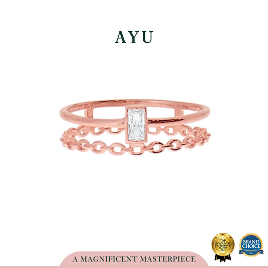 AYU Cincin Emas-Baguette With Chain Ring 17k Rose Gold