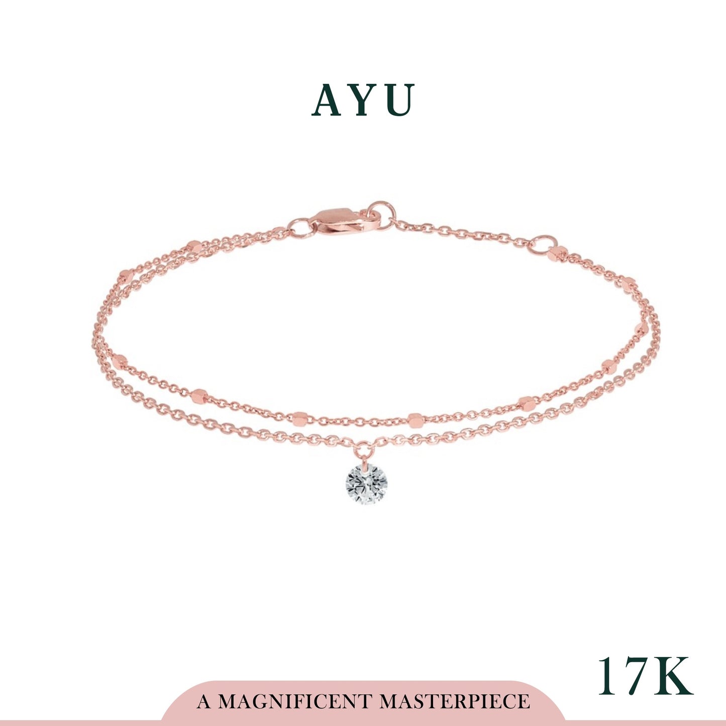 AYU Gelang Emas - Candy pop Double Chain Bracelet 17K Rose Gold