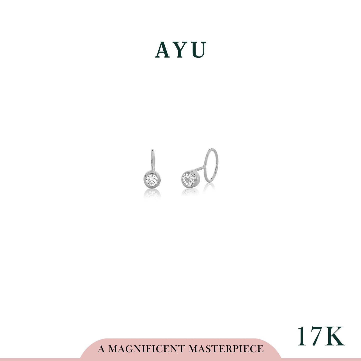 AYU Anting Emas - Mini Bezel Round Loop 17K White Gold