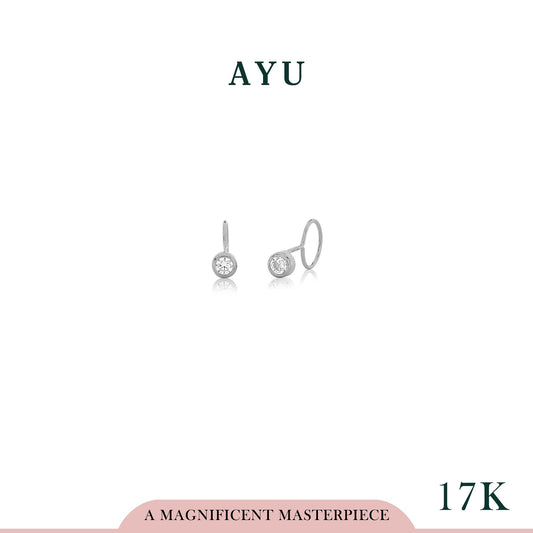 AYU Anting Emas Toge - Mini Bezel Round Loop 17K White Gold