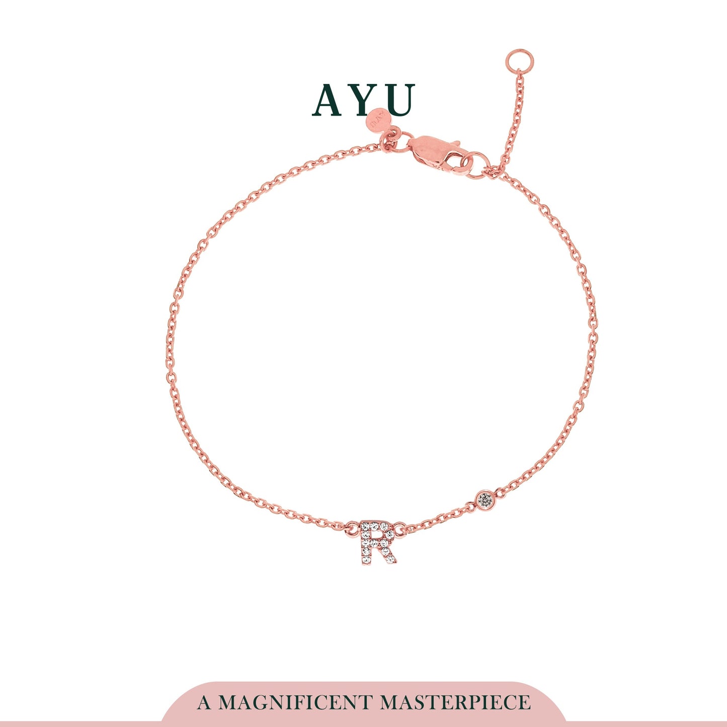 AYU Pave Initial With Bezel Chain Bracelet 17k Rose Gold