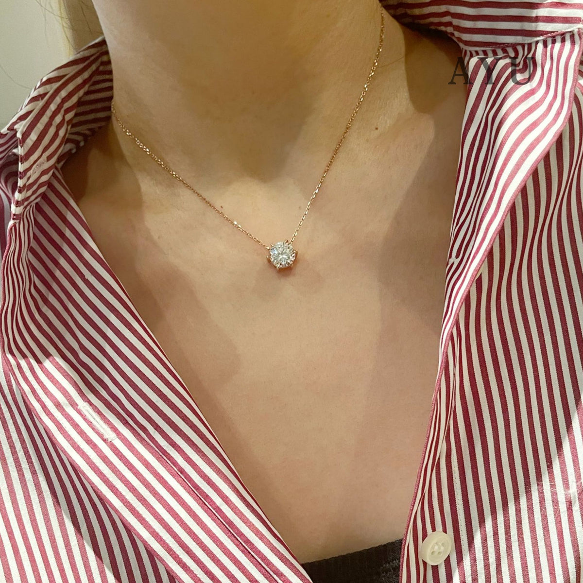 AYU Kalung Emas - Gigi Glam 6 Prong With Adjustable Chain Necklace 17k Rose Gold