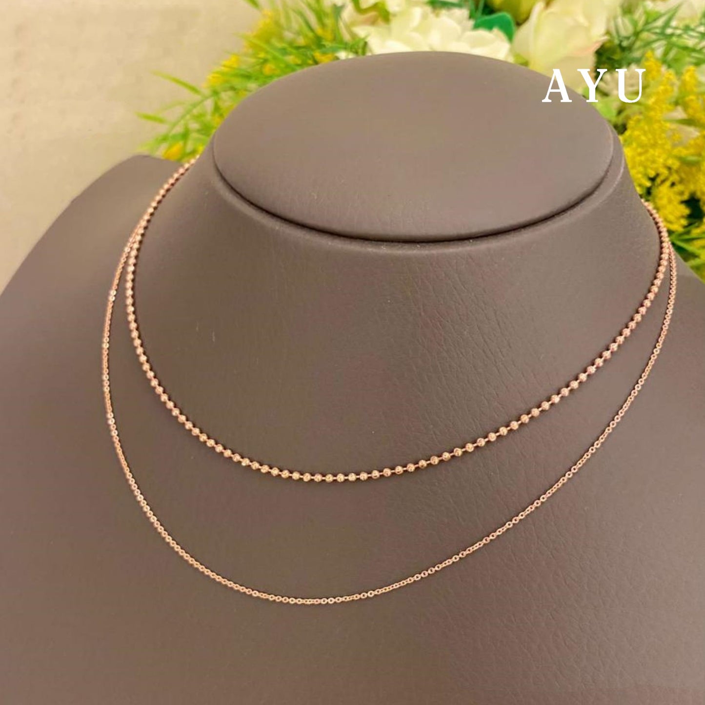 AYU Double Layer Pepper Beads And Trixie Chain Necklace 17k Rose Gold