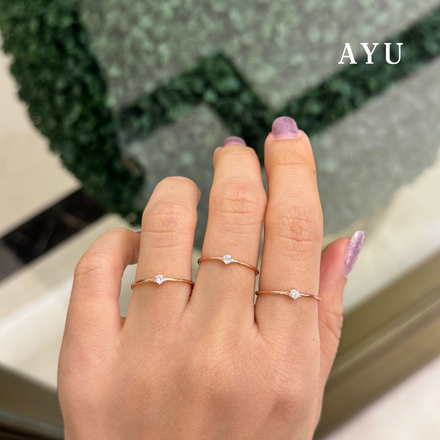 AYU Cincin Emas - Mini Solitaire Open Ring 17K Rose Gold