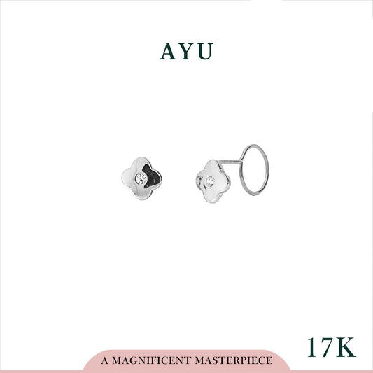 AYU CLOVER SINGLE ROUND STONE ROUND LOOP 17K WHITE GOLD