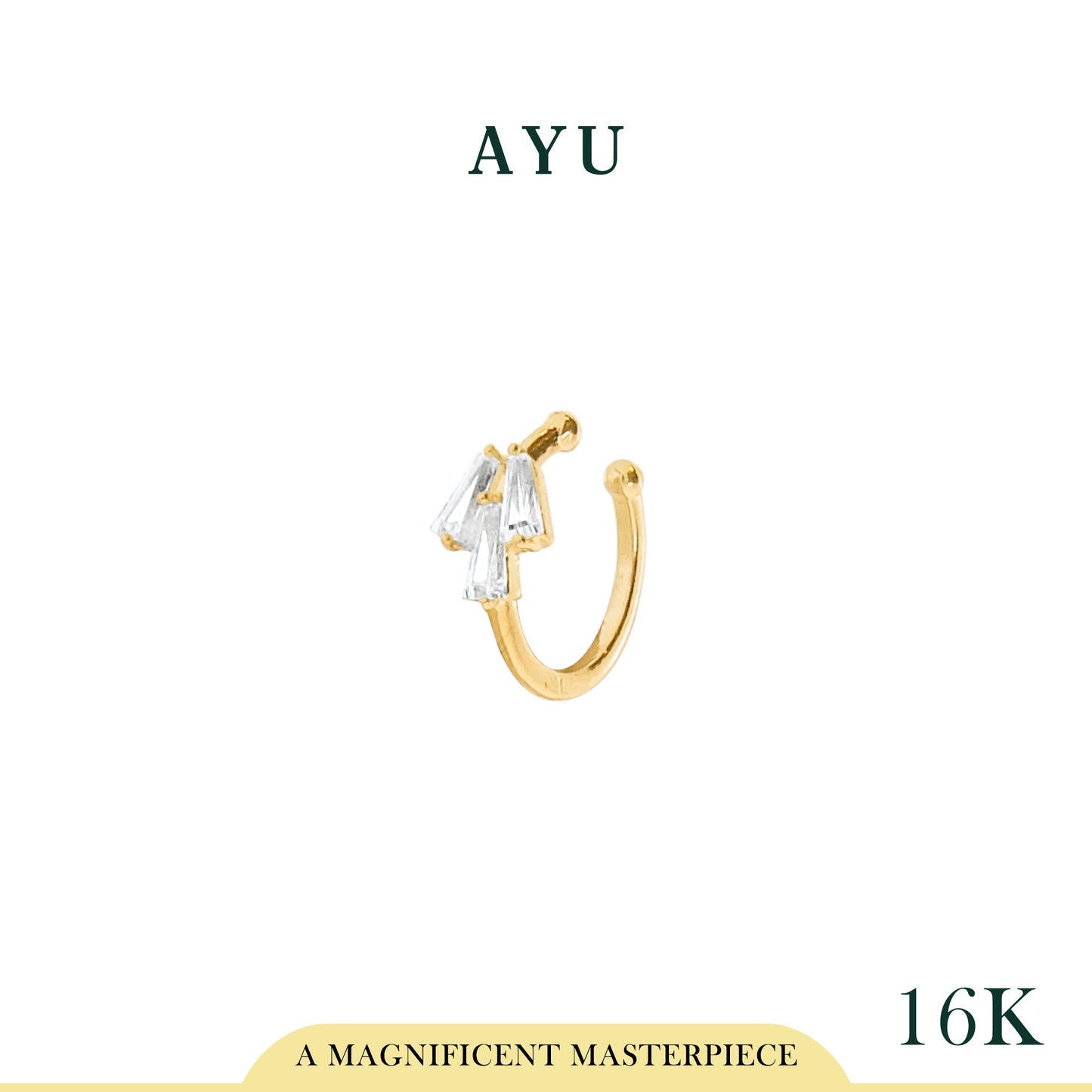 AYU Anting Emas - 3 Baguette Earcuff 16k Yellow Gold