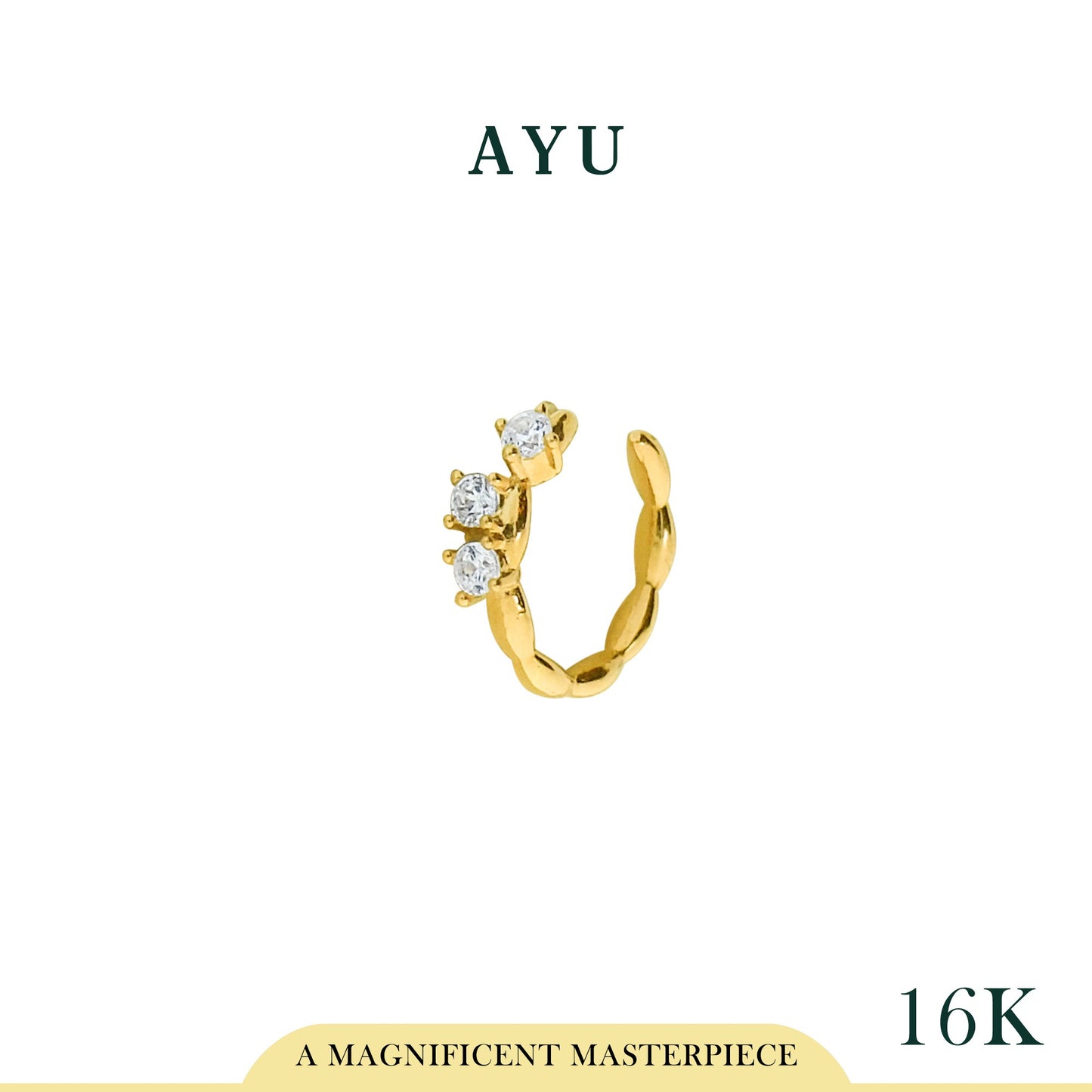 AYU Anting Emas - 3 Mini Solitaire Earcuff 16k Yellow Gold