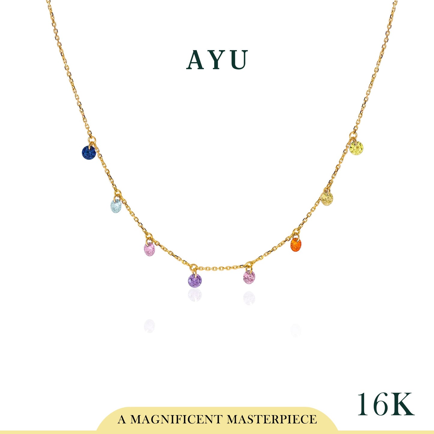 AYU Pastel Rainbow Candy Pop Chain Necklace 16k Yellow Gold