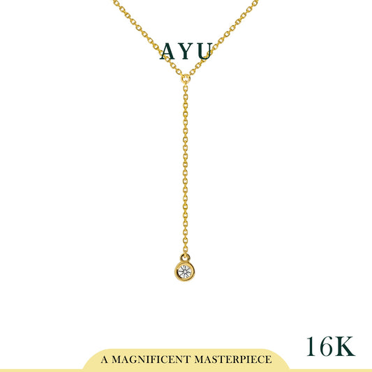 AYU BEZEL LARIAT NECKLACE 16K YELLOW GOLD