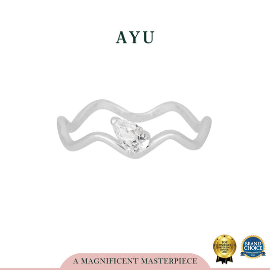 AYU Cincin Emas - Wave Stack With Teardrop 17K White Gold