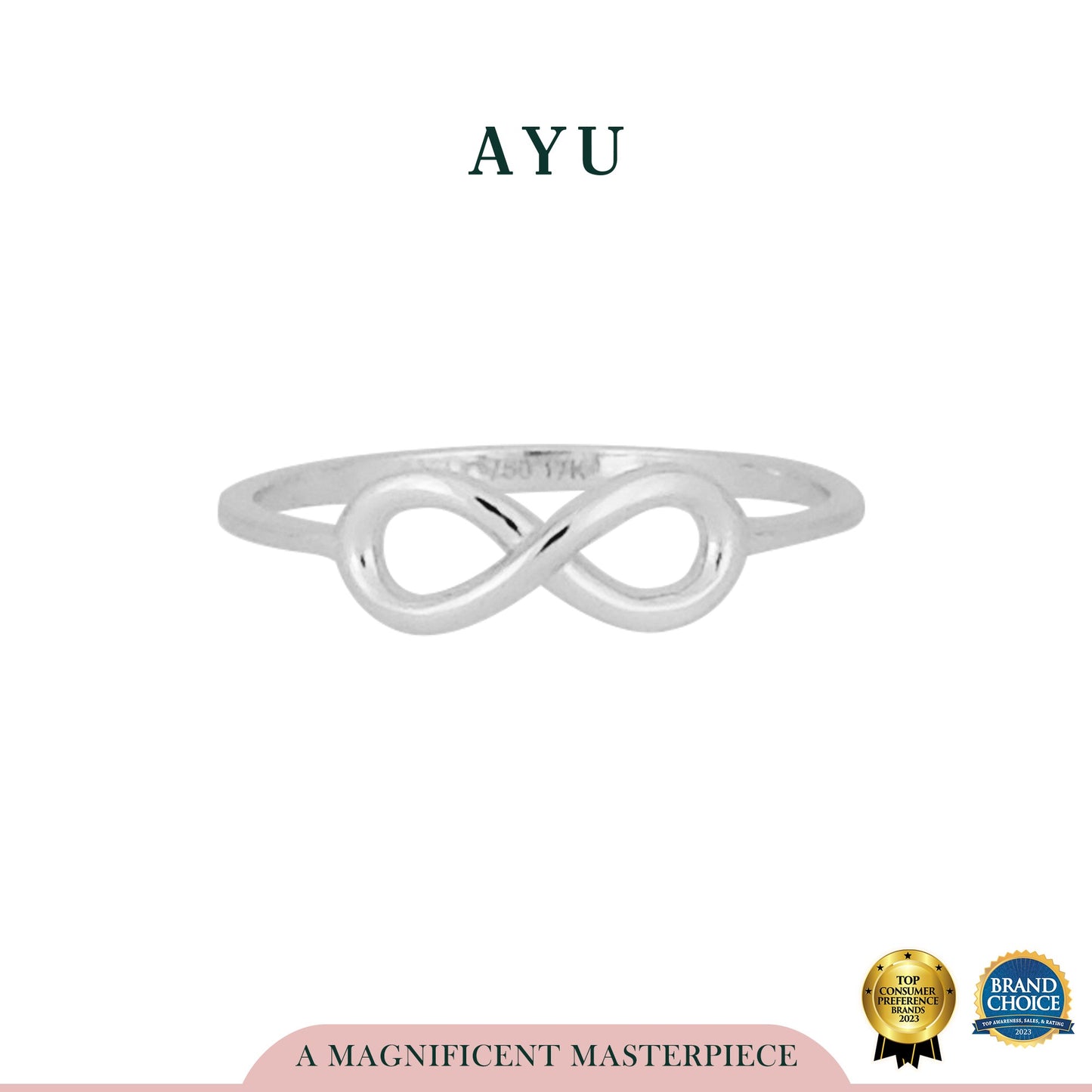 AYU Cincin Emas - Gold Small Infinity Ring 17K White Gold